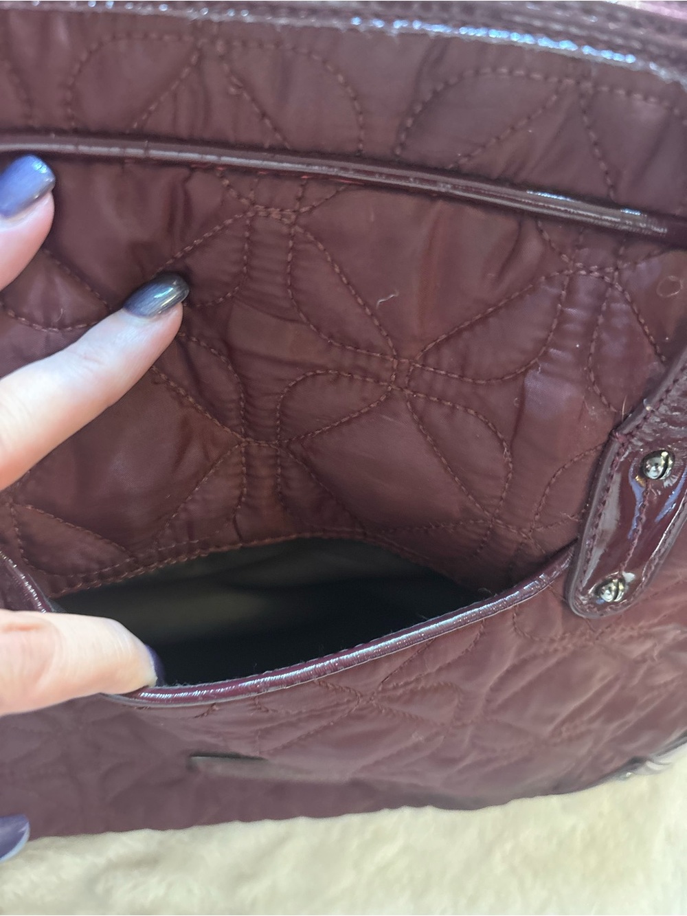 Nine West Laptop Tote Plum Purple Burgundy Quilted Diamond pattern 100% Nylon - Picture 10 of 16